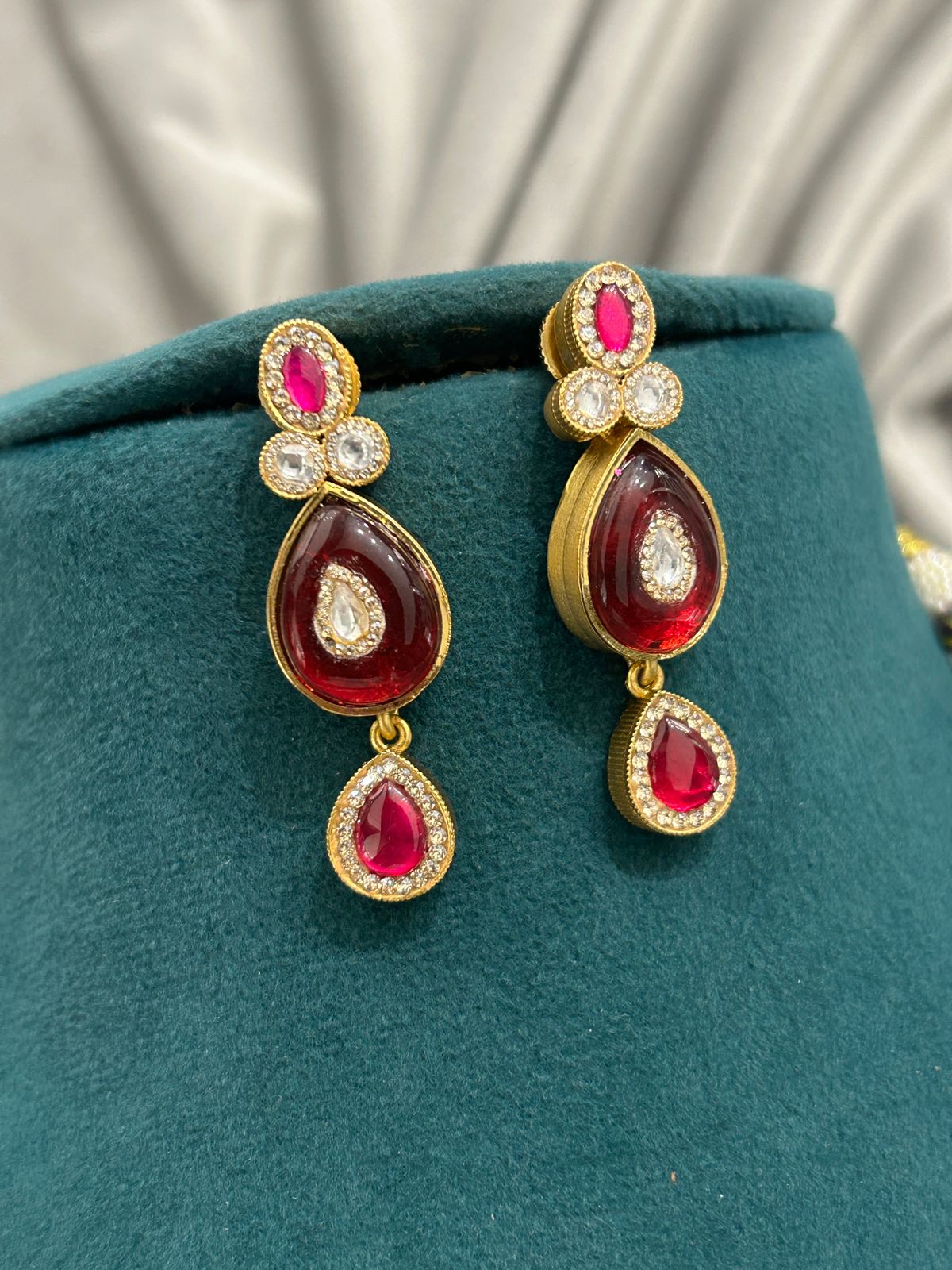 Ruby Kundan Necklace Set – Gold Finish with Enamel Detailing